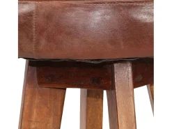 Juego de dos taburetes de bar de diseño asiento de silla madera de acacia piel auténtica 1202112