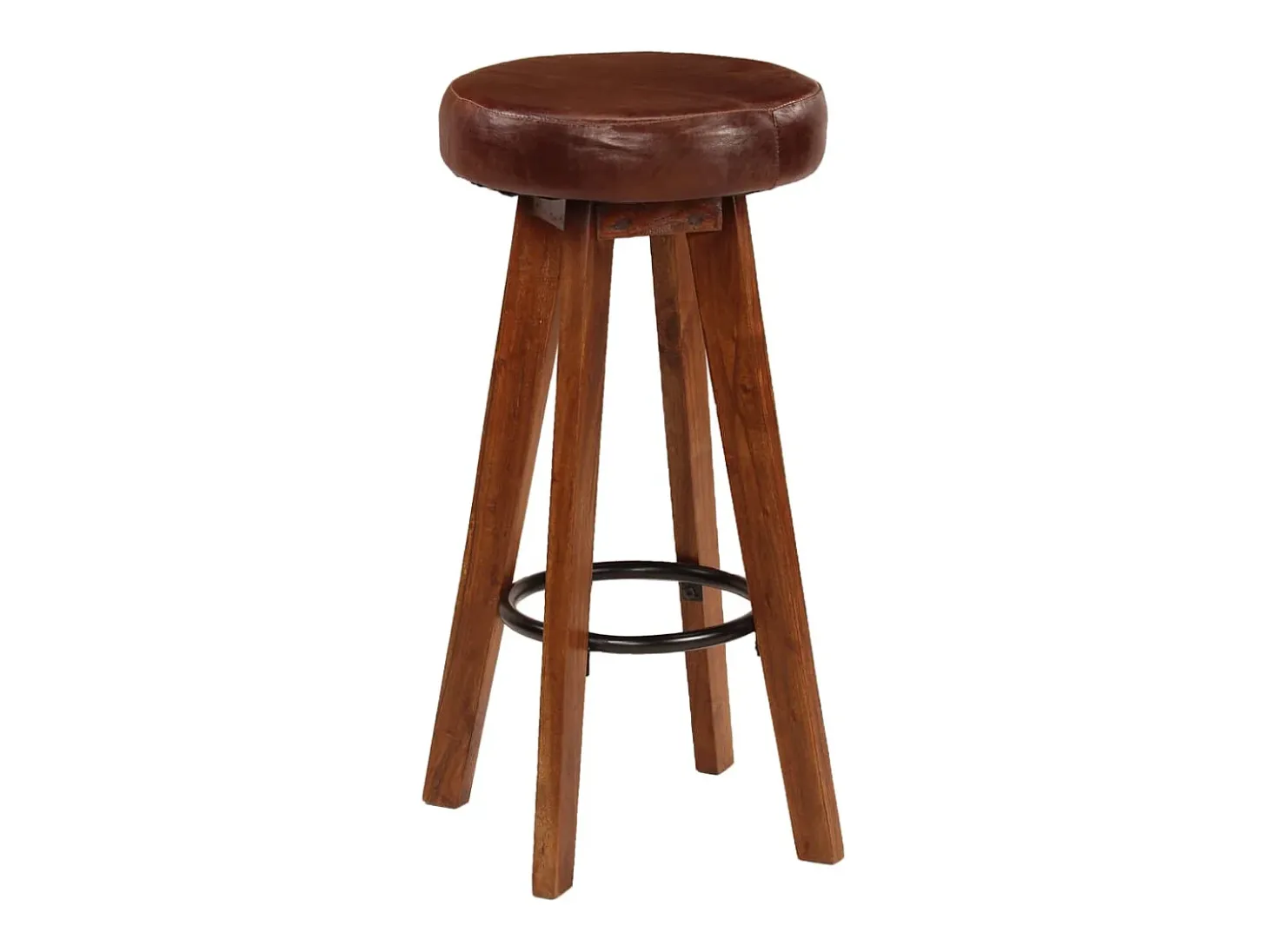 Juego de dos taburetes de bar de diseño asiento de silla madera de acacia piel auténtica 1202112