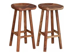 Juego de dos taburetes de bar de diseño asiento de madera de acacia 1202049