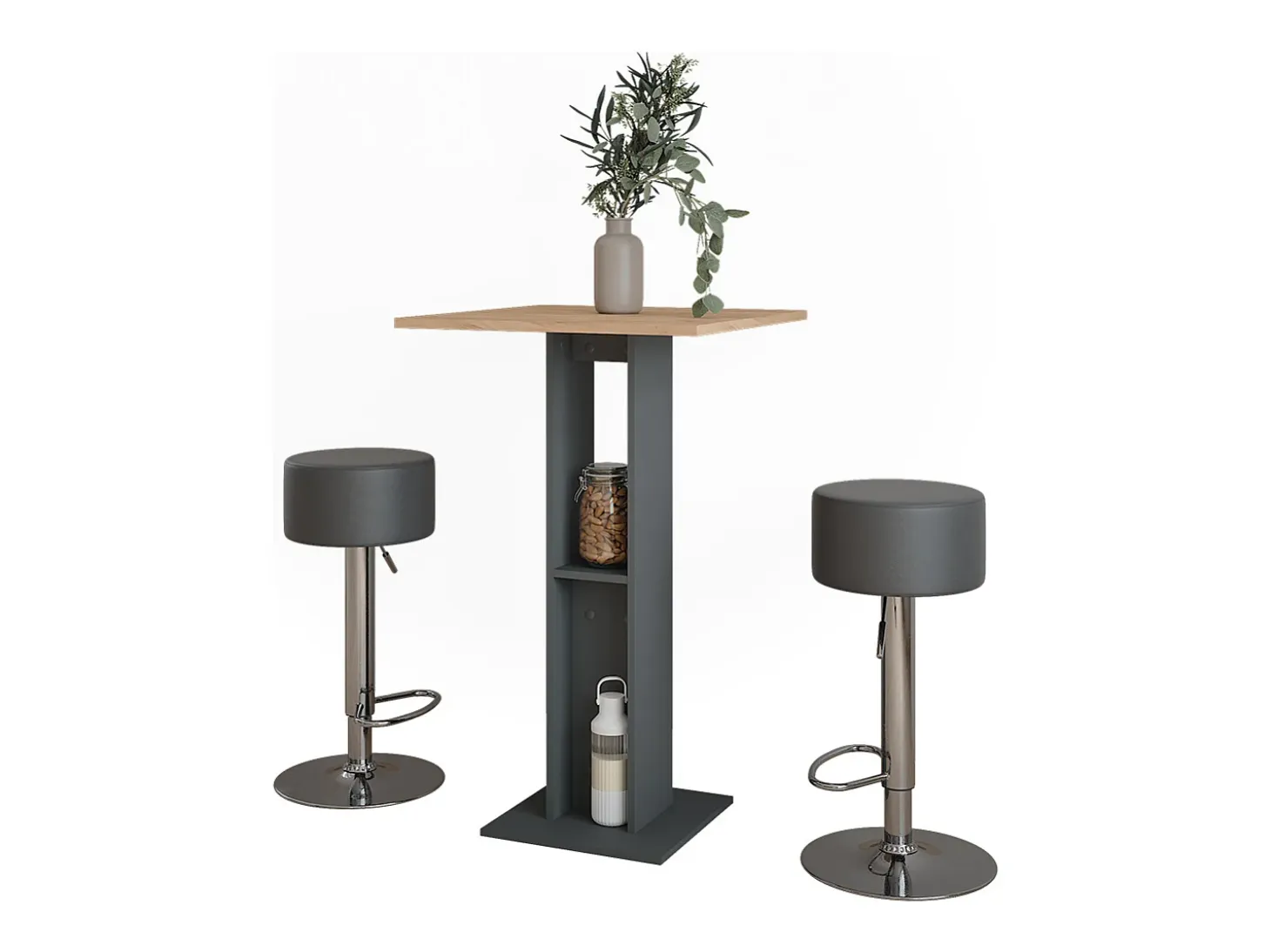 Juego de mesa de bar oro power roble/antracita 65x65x106 repose