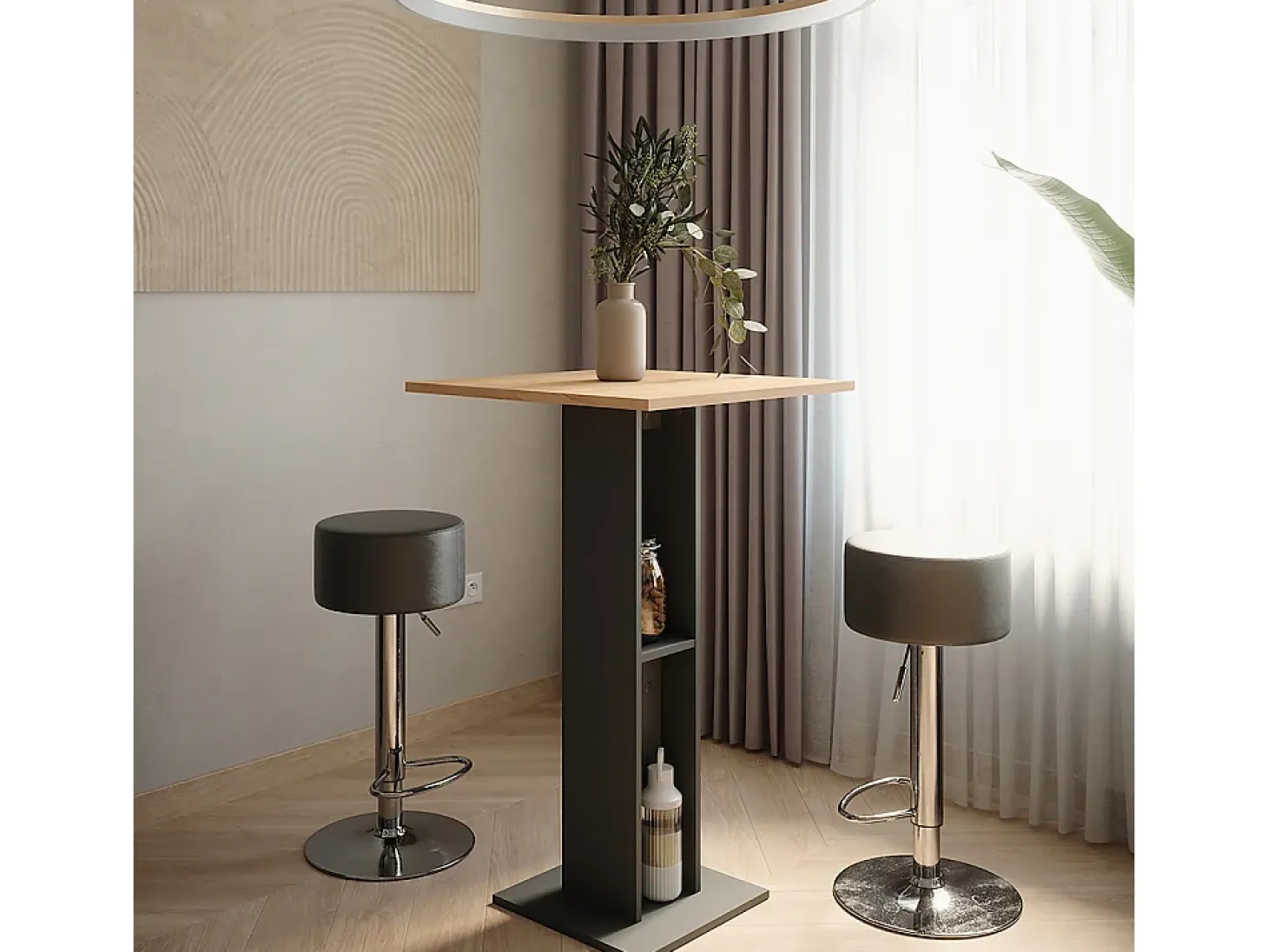 Juego de mesa de bar oro power roble/antracita 65x65x106 repose