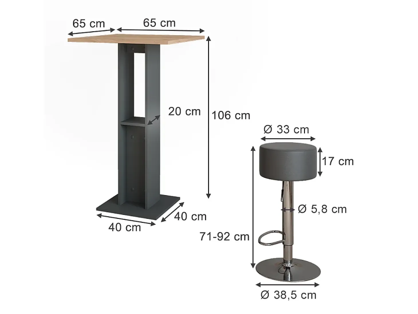 Juego de mesa de bar oro power roble/antracita 65x65x106 repose