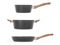 Juego de utensilios de cocina de aluminio para inducción de 5 piezas: 1 cacerola de Ø 16, 1 sartén de Ø 24, 1 olla de Ø 24