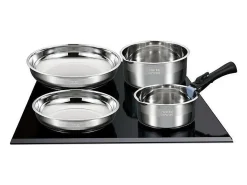 Juego de utensilios de cocina de acero inoxidable para inducción - 10 piezas - Mango extraíble - Apto para todo tipo de cocinas,