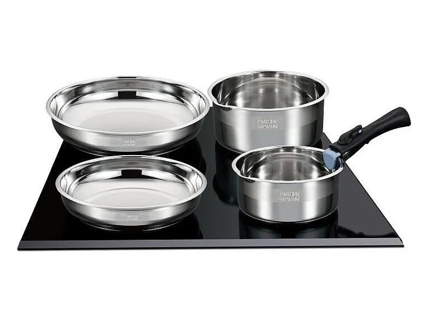 Juego de utensilios de cocina de acero inoxidable para inducción - 10 piezas - Mango extraíble - Apto para todo tipo de cocinas,