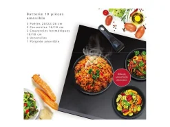 Juego de utensilios de cocina de aluminio Art & Cuisine AC1083 de 10 piezas - Compatible con todas las fuentes de calor, incluida la inducción - Negro