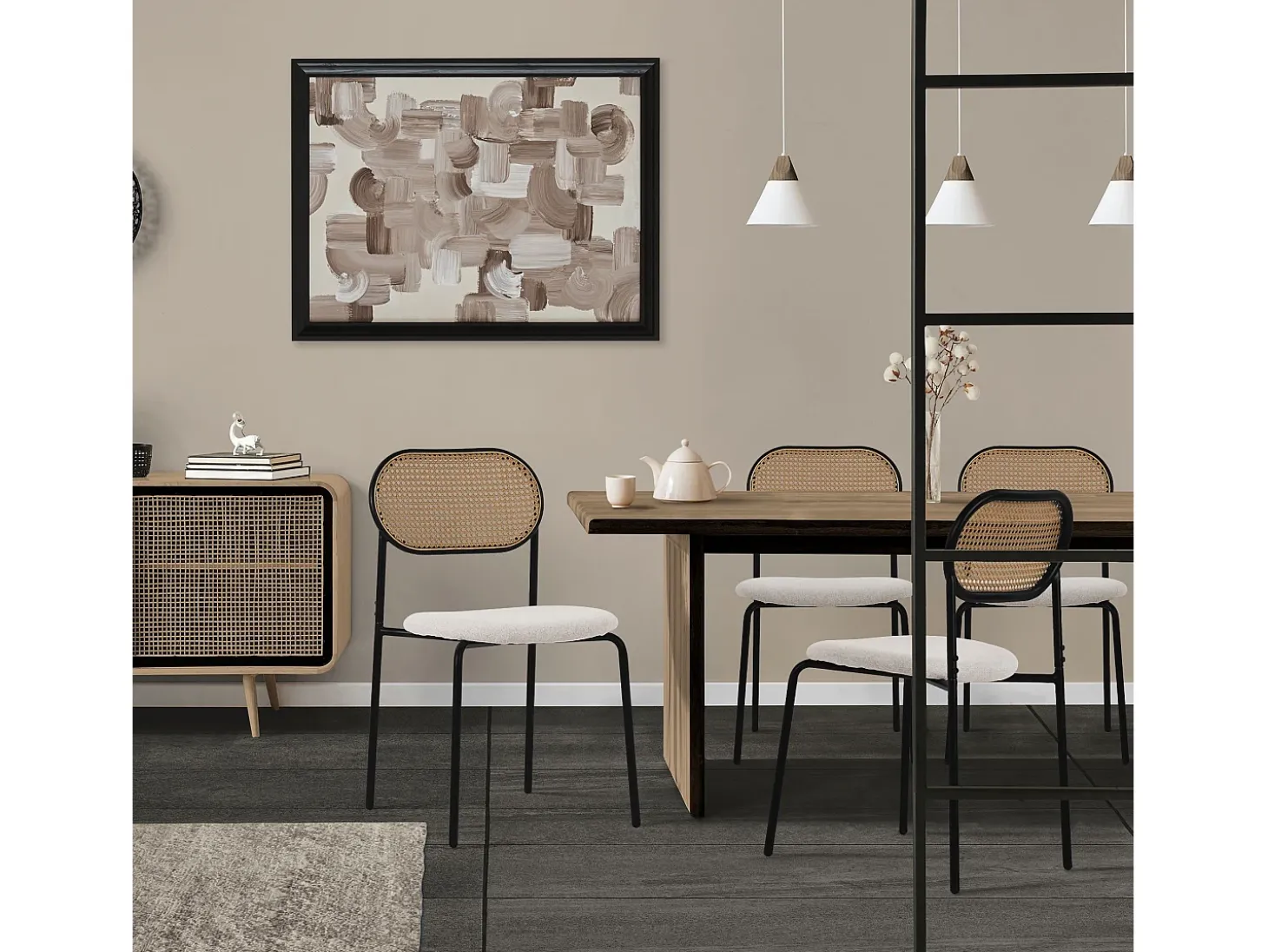 Juego de 2x Sillas de comedor/salón tapizadas beige asiento con respaldo curvado