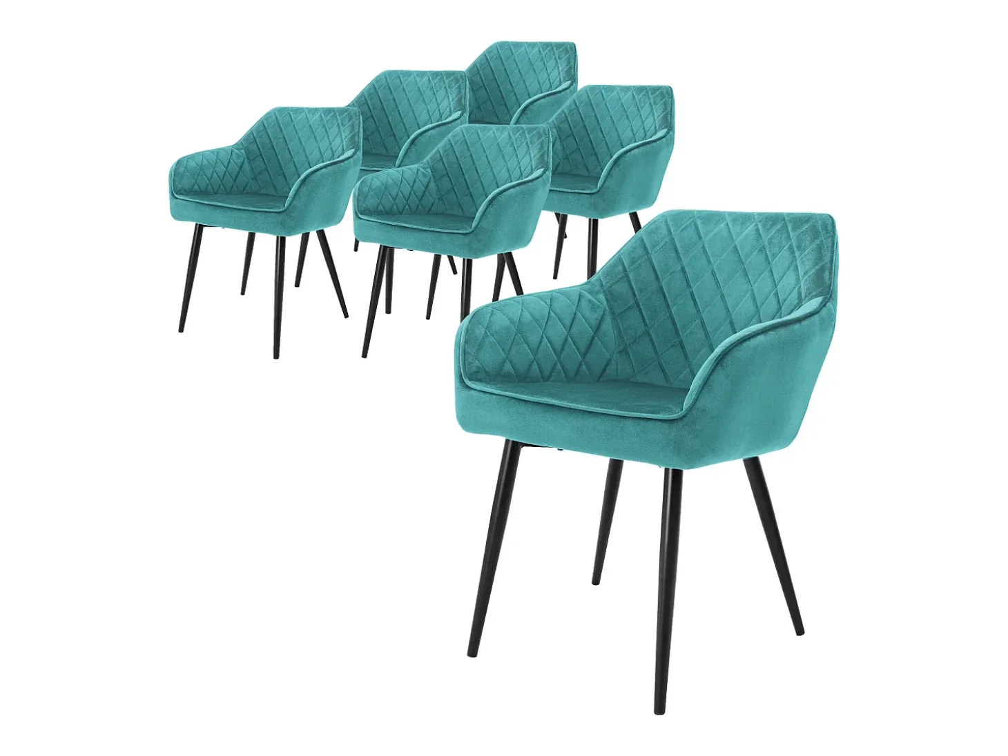 Juego de 6x sillas de comedor tapizadas en sillones de terciopelo petróleo