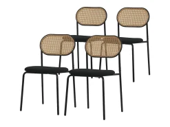 Juego de 4x Sillas de comedor/salón tapizadas negro asiento con respaldo curvado