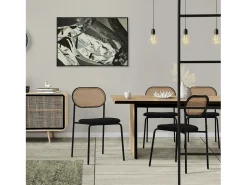 Juego de 4x Sillas de comedor/salón tapizadas negro asiento con respaldo curvado