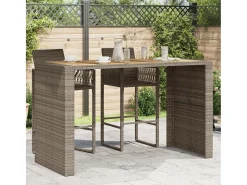 Karaca Mesa alta jardín superficie madera ratán PE gris 185x80x110 cm