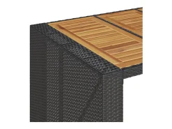 Karaca Mesa alta jardín superficie madera ratán PE negro 185x80x110 cm