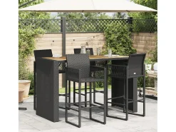 Karaca Mesa alta jardín superficie madera ratán PE negro 185x80x110 cm