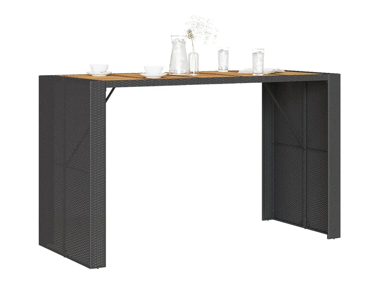 Karaca Mesa alta jardín superficie madera ratán PE negro 185x80x110 cm