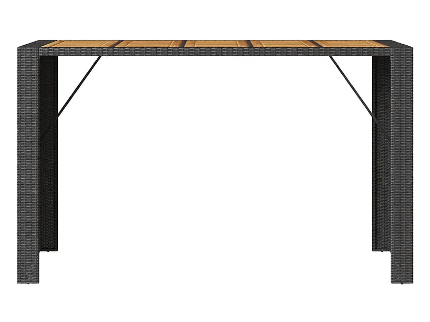 Karaca Mesa alta jardín superficie madera ratán PE negro 185x80x110 cm