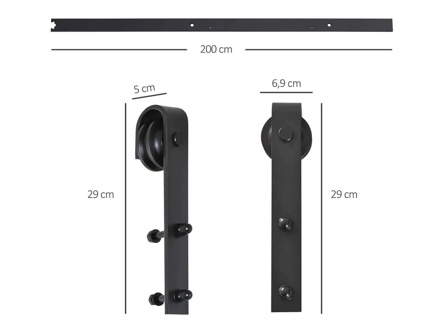 Kit de accesorios para puerta corredera negro 200x4x0,7cm HOMCOM