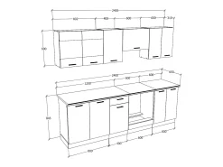 Kitchenette Esilo Blanco / Antracita AL. 145 x AN. 240 x. P. 60 cm