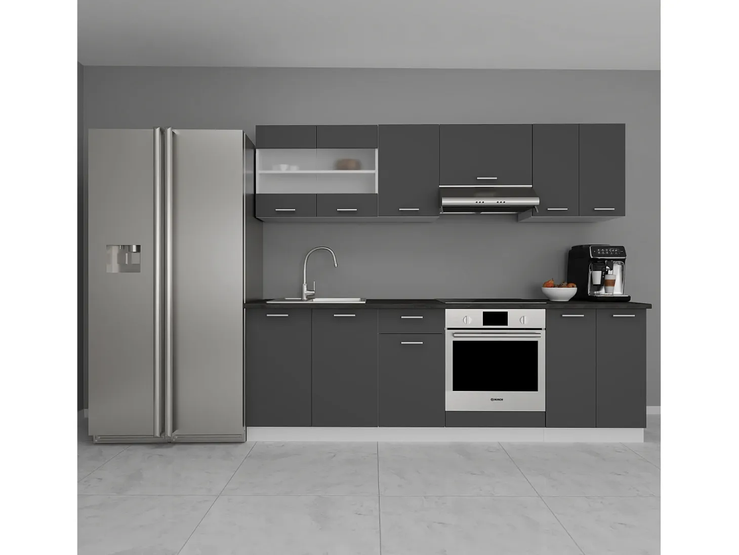 Kitchenette Esilo Blanco / Antracita AL. 145 x AN. 240 x. P. 60 cm