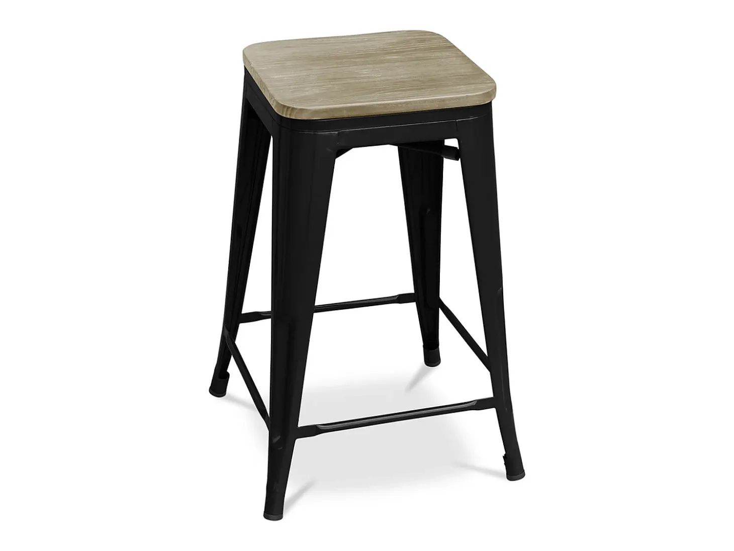 Kontoir Taburete de 76 cm de acero negro mate con asiento de pino macizo de color claro-Color Verde caqui