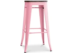 Kontoir Taburete de 76 cm de acero blanco brillante con asiento de pino macizo oscuro-Color Rosa