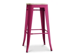 Kontoir Taburete de 76 cm de acero negro mate con asiento de pino macizo de color claro-Color Marrón