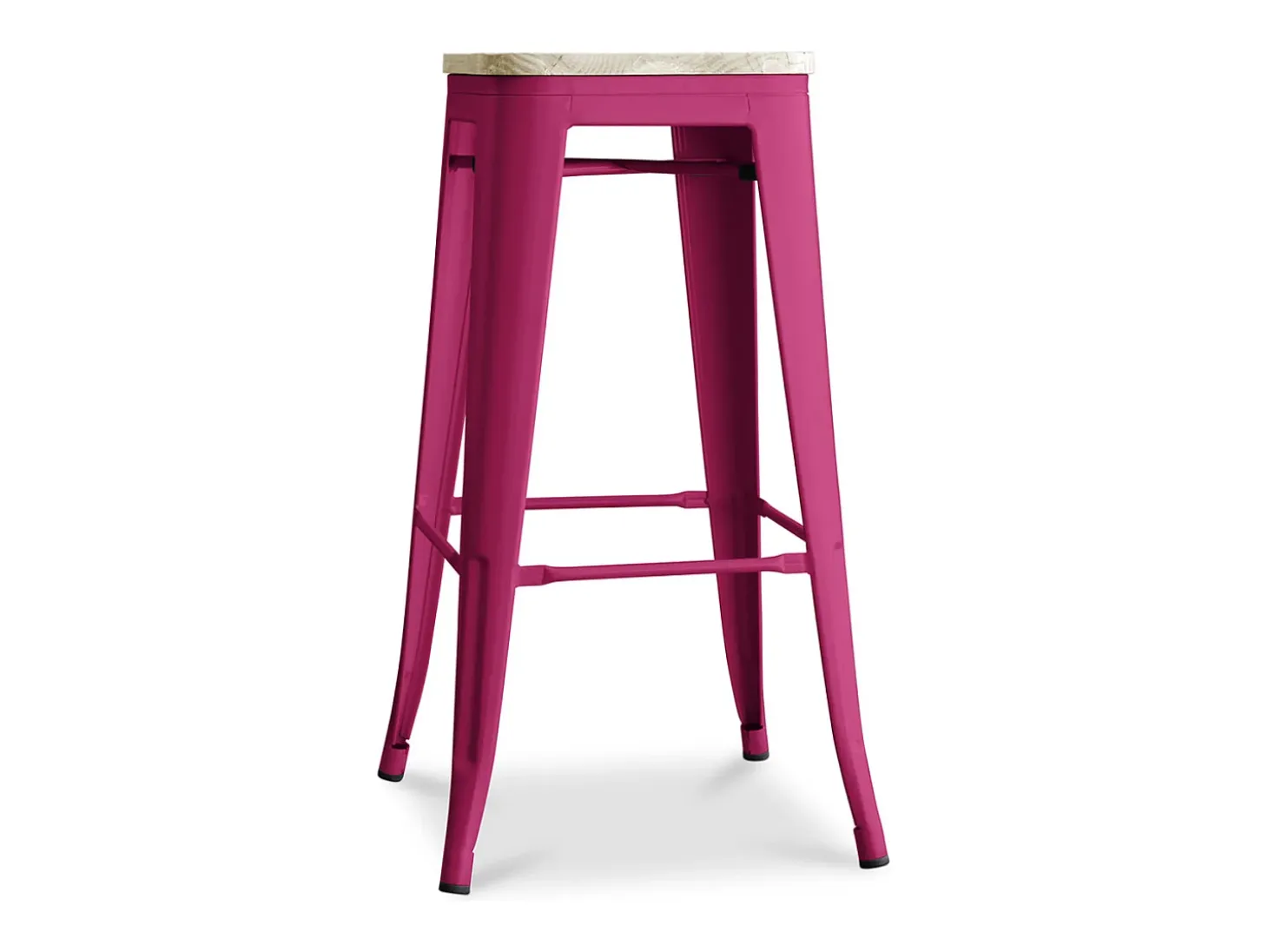 Kontoir Taburete de 76 cm de acero negro mate con asiento de pino macizo de color claro-Color Amarillo