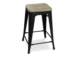 Kontoir Taburete de 76 cm de acero negro mate con asiento de pino macizo de color claro-Color Amarillo
