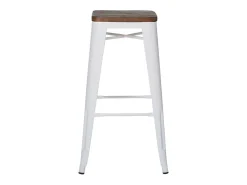 Kontoir Taburete de 76 cm de acero blanco brillante con asiento de pino macizo oscuro-Color Blanco