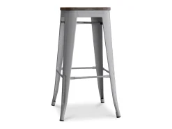 Kontoir Taburete de 76 cm de acero blanco brillante con asiento de pino macizo oscuro-Color Blanco