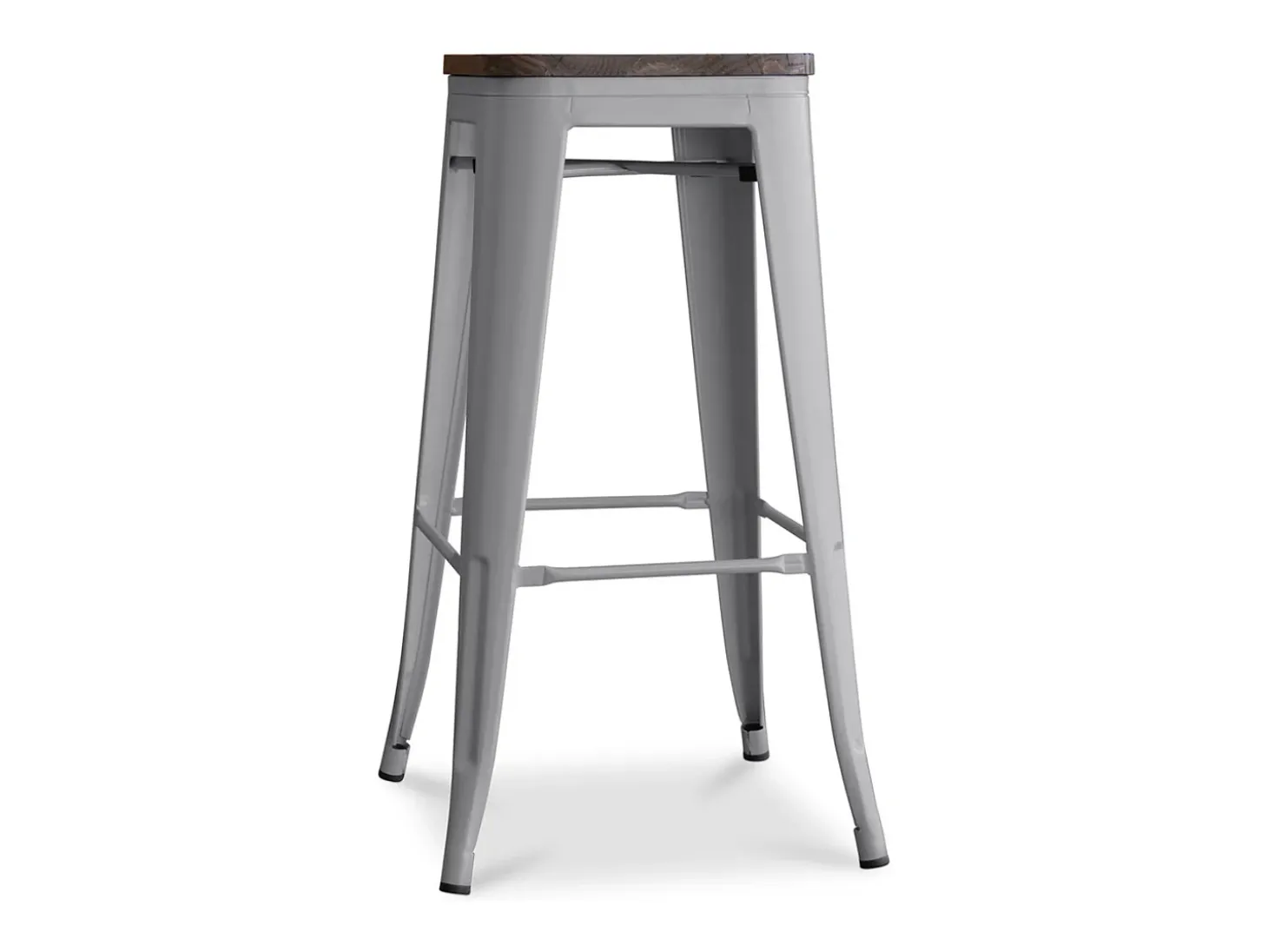 Kontoir Taburete de 76 cm de acero blanco brillante con asiento de pino macizo oscuro-Color Blanco
