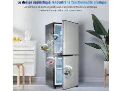 106L Silver+Negro Negra, con partición de vidrio y pies ajustables, 7 temperatura, -25 ~ 10 ℃, clase de eficiencia energética