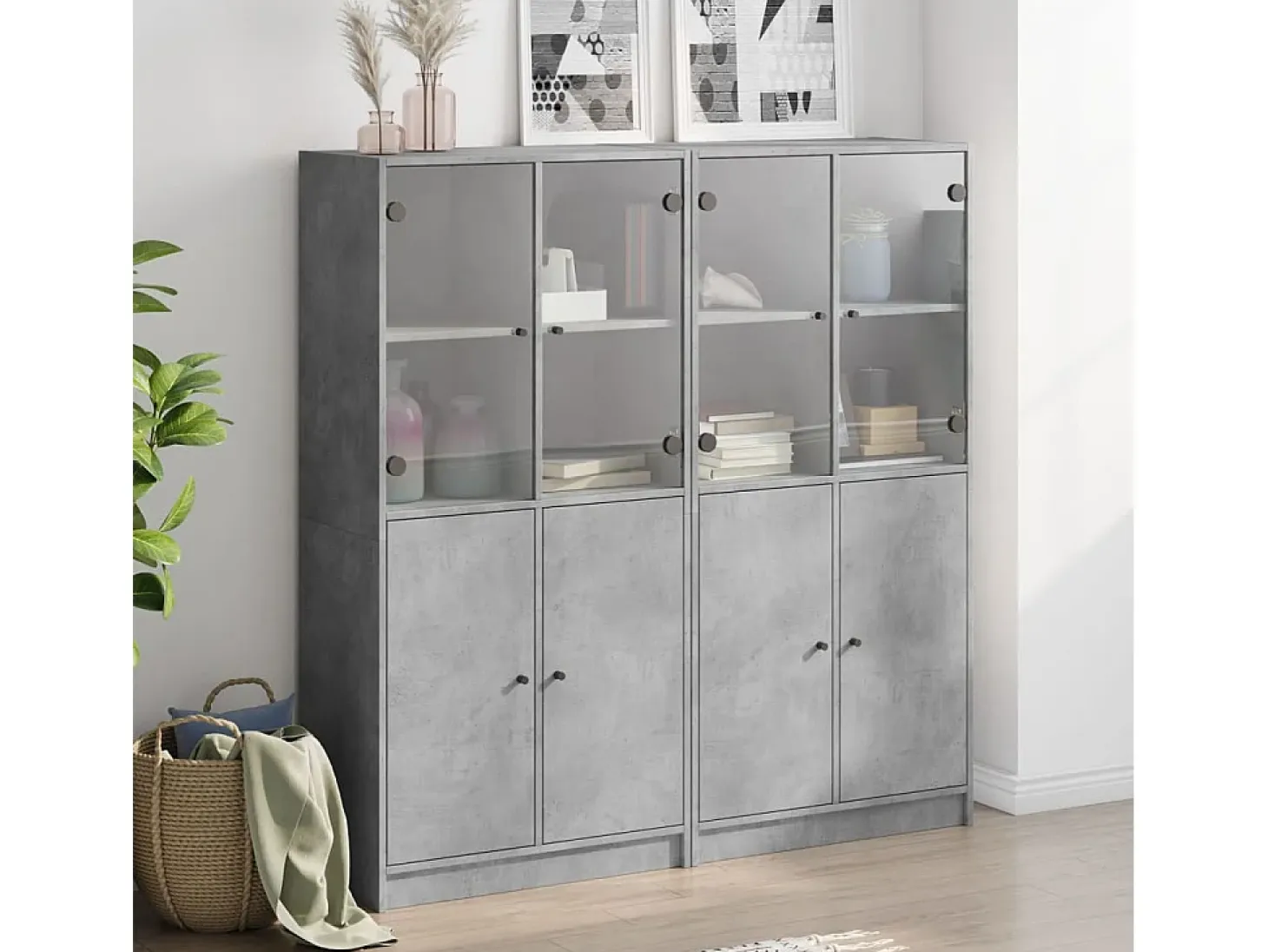 Librería con puertas gris hormigón 136x37x142 cm