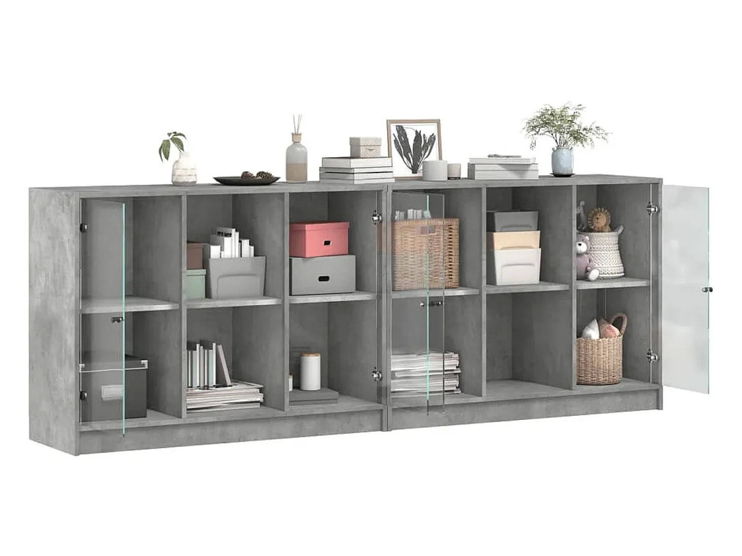 Librería con puertas gris hormigón 204x37x75 cm