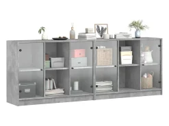 Librería con puertas gris hormigón 204x37x75 cm
