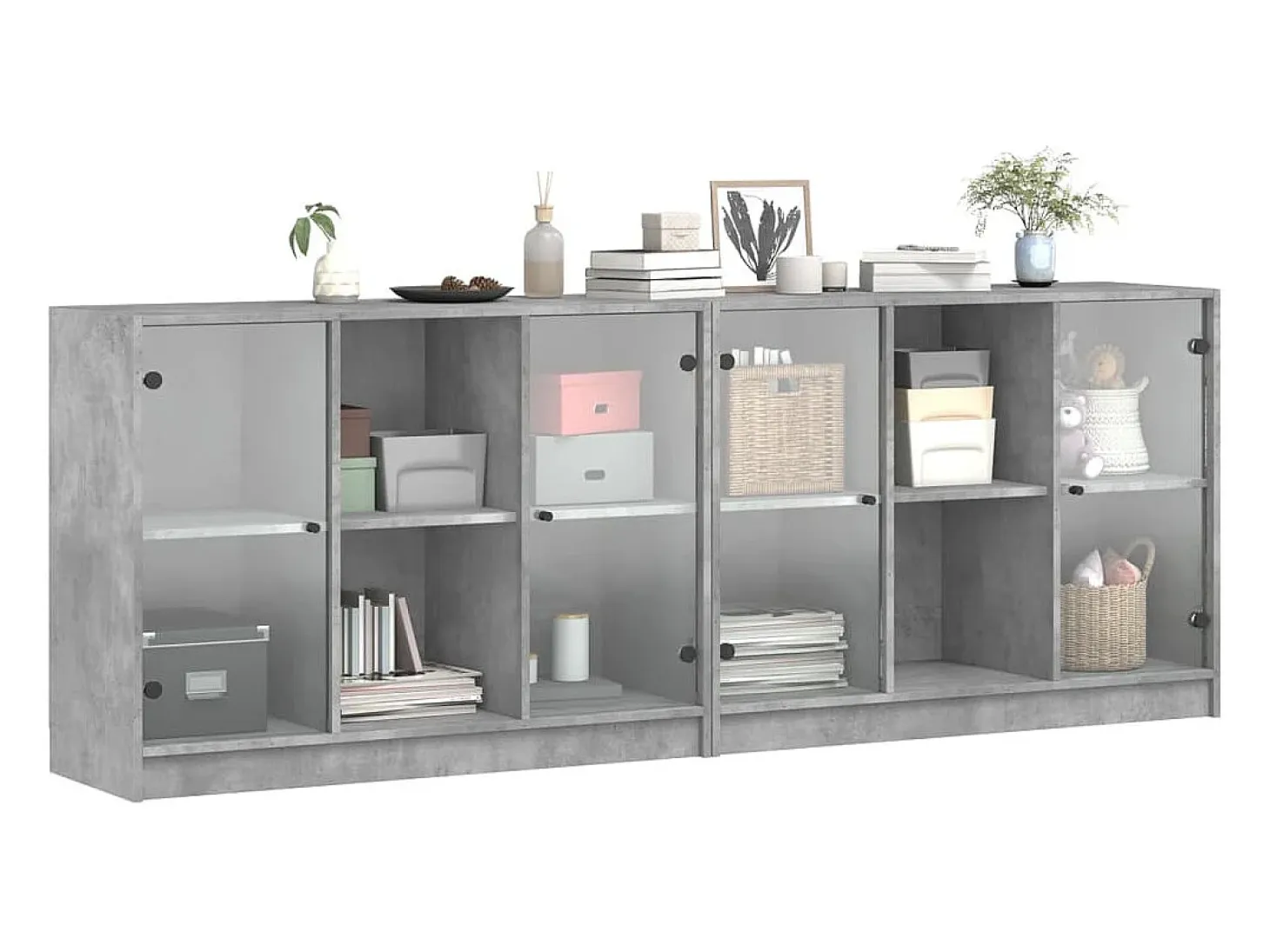 Librería con puertas gris hormigón 204x37x75 cm