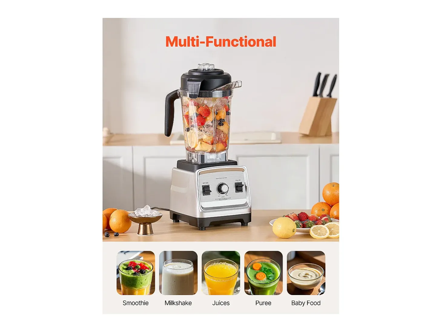 Licuadora SucceBuy 2.4 L 1600 W para Batidos – Licuadora de Cocina con Motor Potente para una Transformación Multifuncional de Alimentos