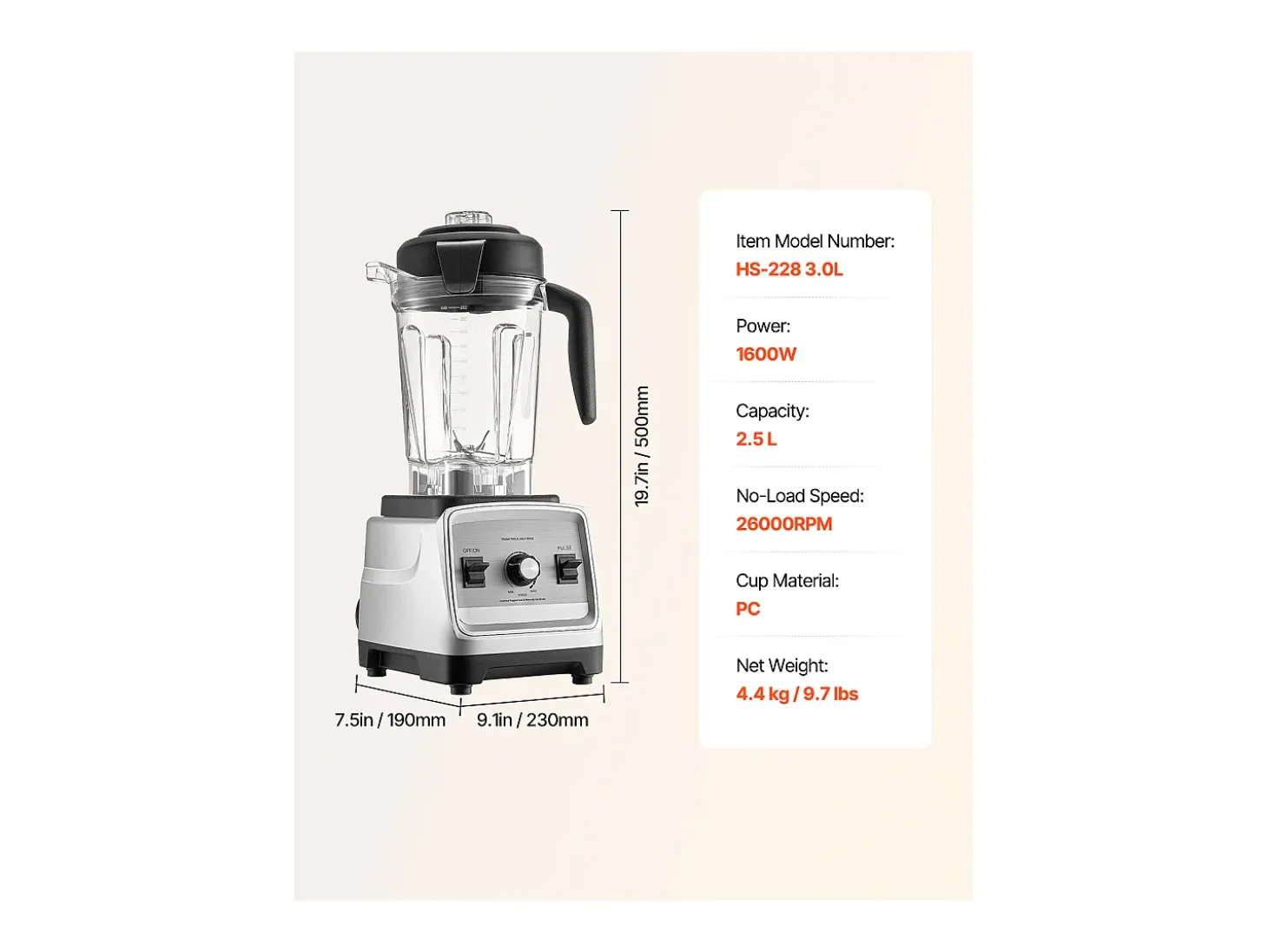 Licuadora SucceBuy 2.4 L 1600 W para Batidos – Licuadora de Cocina con Motor Potente para una Transformación Multifuncional de Alimentos