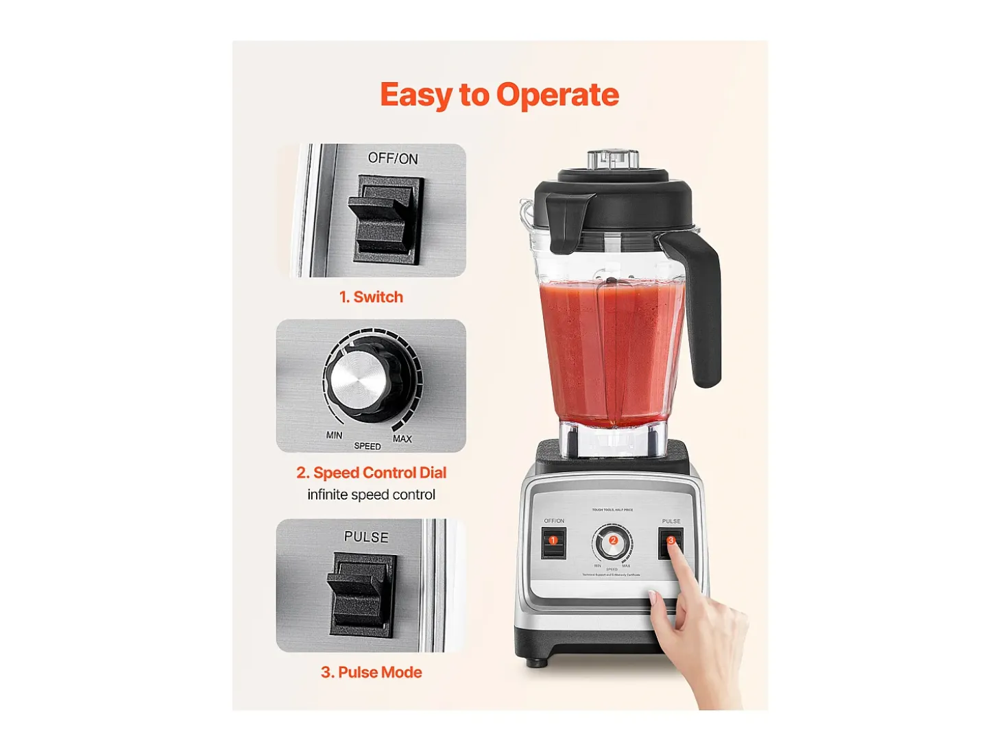 Licuadora SucceBuy 2.4 L 1600 W para Batidos – Licuadora de Cocina con Motor Potente para una Transformación Multifuncional de Alimentos