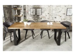 LODEN 180 cm – Tablero de madera maciza de mango y patas de metal negro