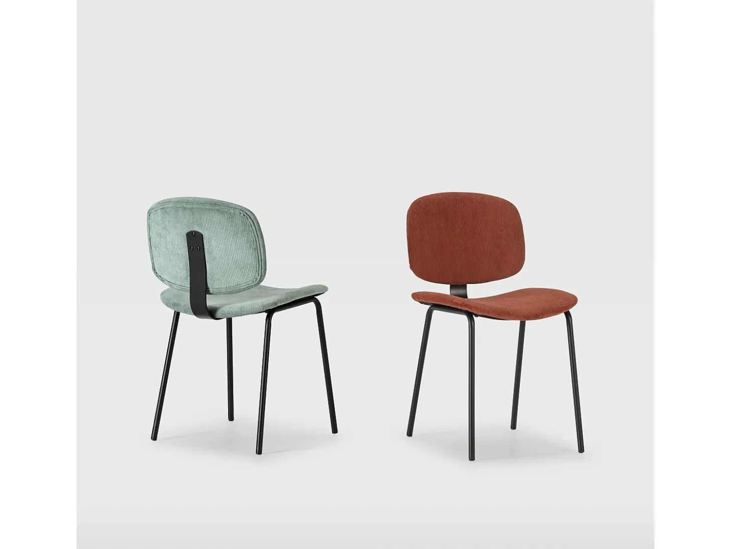 Lot de 2 chaises en velours côtelé rouille piètement noir - Liv