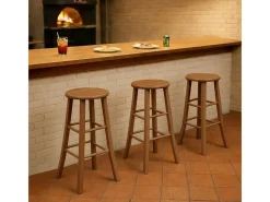 Lot de 2 tabourets de bar ronds h 80 cm pieds sabre noyer clair