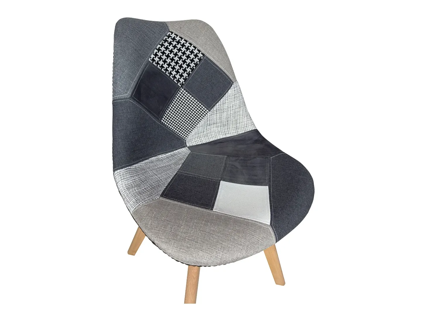 Lote 2 sillas Patchwork escandinavas tela patas de madera LAO (Gris)