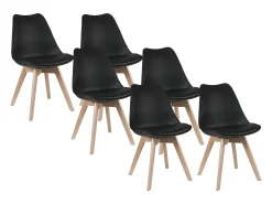 Lote 6 sillas Polipropileno, piel sintética haya Negro JODY
