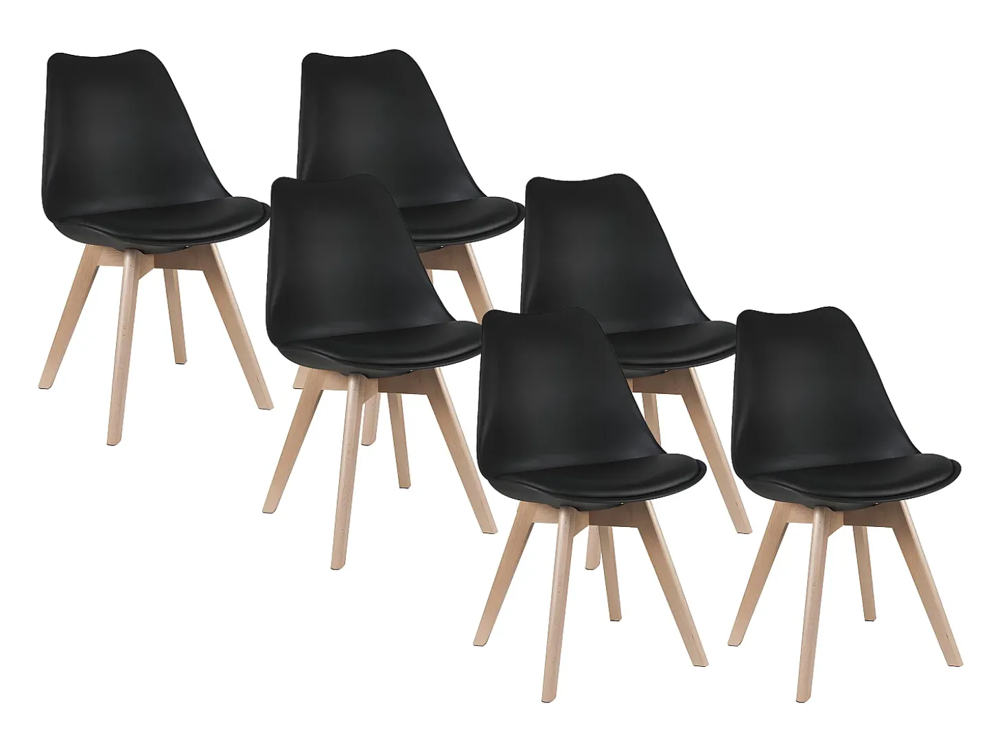 Lote 6 sillas Polipropileno, piel sintética haya Negro JODY