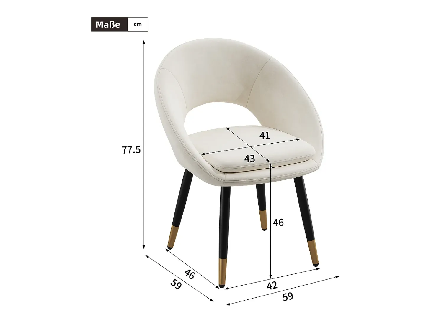 Lote de 2 sillas - Con respaldo ergonómico - Estilo moderno - Tejido de terciopelo - Beige