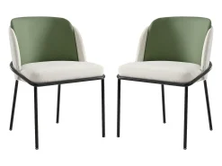 Lote de 2 Sillas - Lino y simil cuero - patas de metal - estilo contemporáneo - Verde + Beige