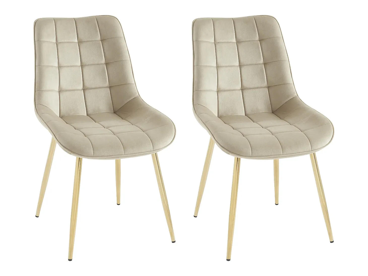 Lote de 2 sillas acolchadas de terciopelo y metal dorado - Beige - OLLUA