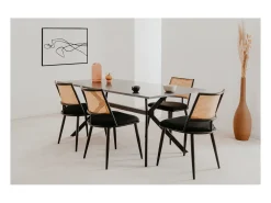 Lote de 4 sillas con mimbre natural y estructura de metal negro L47 cm - SCHILLER