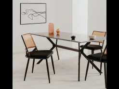 Lote de 4 sillas con mimbre natural y estructura de metal negro L47 cm - SCHILLER