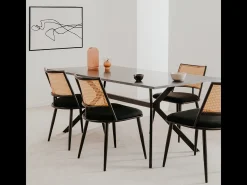Lote de 4 sillas con mimbre natural y estructura de metal negro L47 cm - SCHILLER